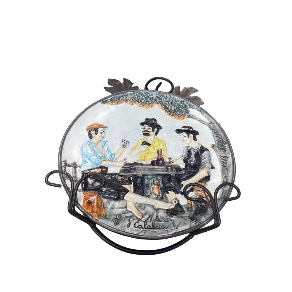 Mid Century Calabria Italian VTG Ceramic Raised Scene Hand painted Wall Art